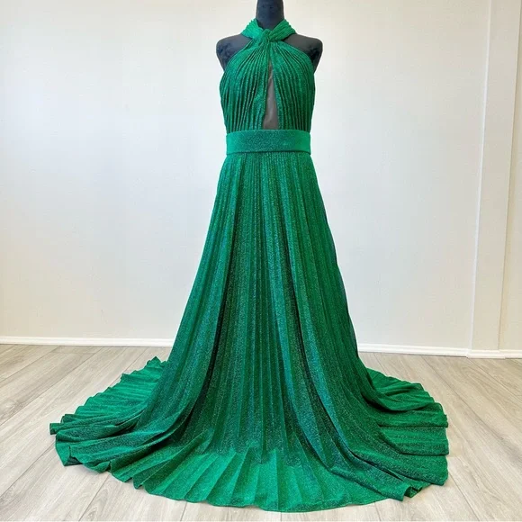 ELIE SAAB Pleated Metallic Halter Gown - Green - threedaughtersproperties.com ELIE SAAB Pleated Metallic Halter Gown - Green - threedaughtersproperties.com